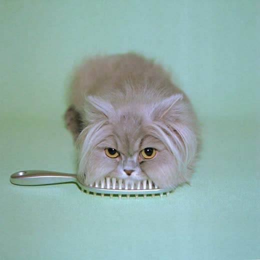 A slicker brush filled with brushed-out loose cat fur